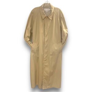 TWEEDS overcoat trench coat Mens size Large khaki hidden buttons pockets long